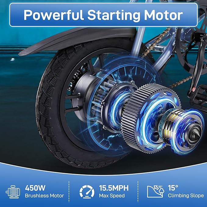 Winado Electric Bike for Adults, 14" Folding Electric Bicycle 450W Motor with Dual Disc Brakes, Max Range 25Miles(Pedal-Assist) & Speed 15.5MPH, Foldable Commuter City Ebike for Adults/Teens-StrideForce Fitness