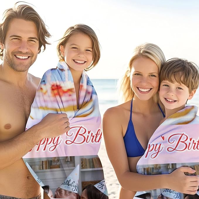 JML Birthday Gifts for Mom Dad Daughter Son, Personalized Beach Towel with Photo Text, Custom Beach Towel Gift for Mother's Day, Anniversary, Family Day, Summer Holiday, Vacation-StrideForce Fitness