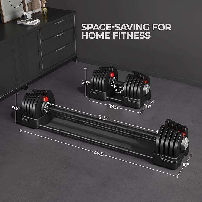 Yaheetech Adjustable Dumbbell Set Free Weight Dumbbells 40lbs/52.5lbs/90lbs Fast Adjust Dumbbells Dumbbell Weight Set, with Tray for Men/Women Strength Training Equipment-StrideForce Fitness