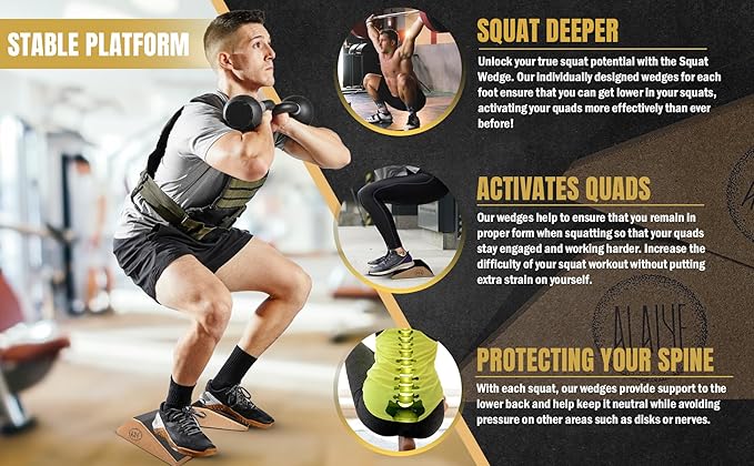 Squat Wedge Blocks - Pack of 2 Non-Slip Slant Board for Legs, Ankle, Calf Stretching - Squat Ramps for Lower Body Strength, Heel Elevation, Planks, Yoga with Bag & 30 Day Squat Challenge Chart-StrideForce Fitness