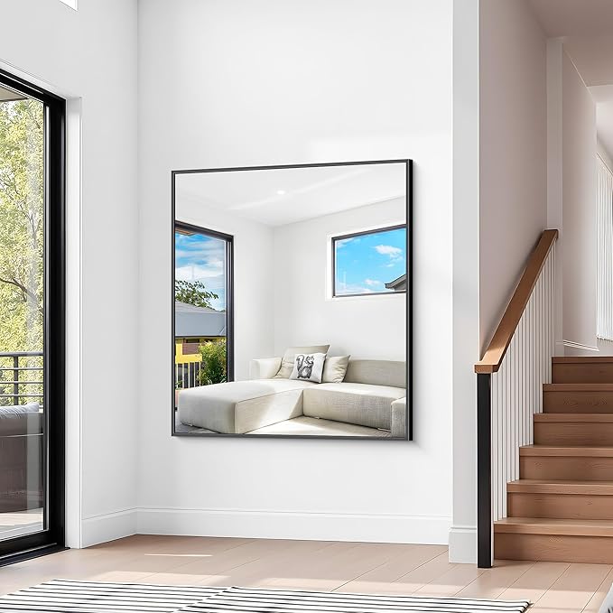 Bathroom Mirror,36x40 inch Wall Mirror for Bathroom Wall Mounted Black Rectangle Square Corner Mirrors, Black Bathroom Mirror for Living Room, Farmhouse, Bedroom Entryway, Horizontal/Vertical-StrideForce Fitness