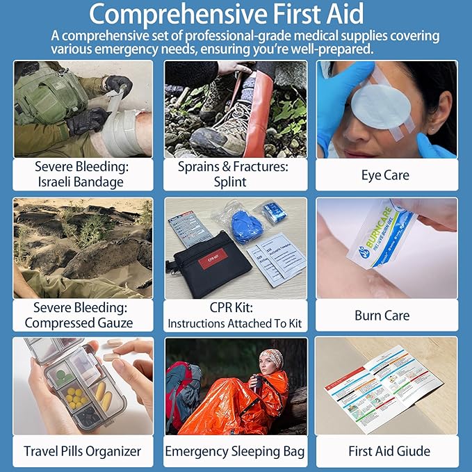Comprehensive First Aid Kit, Premium Emergency Trauma Kits with Shoulder Strap for Car Camping Gear, Labelled Compartments Survival Kit, Home Essentials, Outdoor Emergency Medical Supplies -324 Piece-StrideForce Fitness