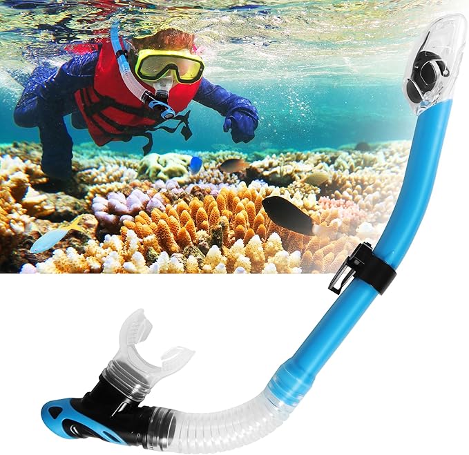 Diving Dry Snorkel, Easy Breath Diving Snorkel for Snorkeling, Scuba Diving, Freediving, Swimming Training, Design with Food-Grade Silicone Mouthpiece/Top Dry Valve for Adult Youth-StrideForce Fitness