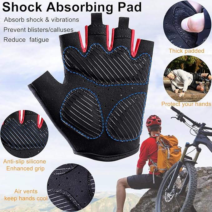weiatas Cycling Gloves for Men Women Padded, Half Finger Road Mountain Bike Gloves, Shock-Absorbing Anti-Slip Breathable Sports Gloves for Bicycle Riding Motorcycle Rowing Gym-StrideForce Fitness