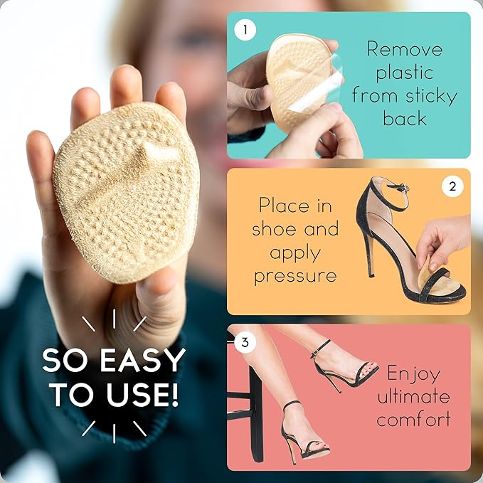Walkize Metatarsal Pads Women | Heel Inserts for Women | Ball of Foot Cushions (2 Pairs Foot Pads) All Day Pain Relief and Comfort One Size Fits Shoe Inserts (Beige)-StrideForce Fitness