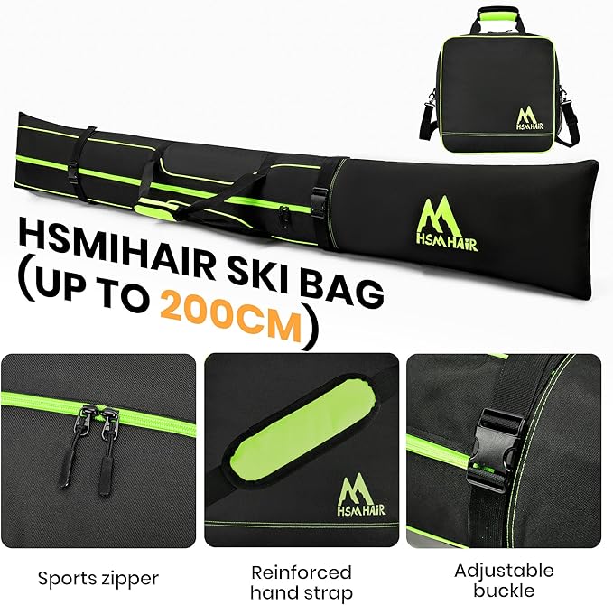 Ski Bag and Boot Bag Combo,Padded Ski Bag Set for Air Travel,Snow Ski Bags for Adults,Water- resistant Ski Boot Bag Fits for Skis Up to 200 CM and Boots Up To Size US13-StrideForce Fitness