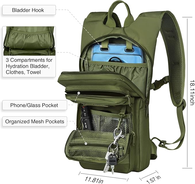 NOOLA Hydration Backpack with 3L TPU Water Bladder, Tactical Molle Water Backpack for Men Women, Hydration Pack for Hiking, Biking, Running and Climbing-StrideForce Fitness