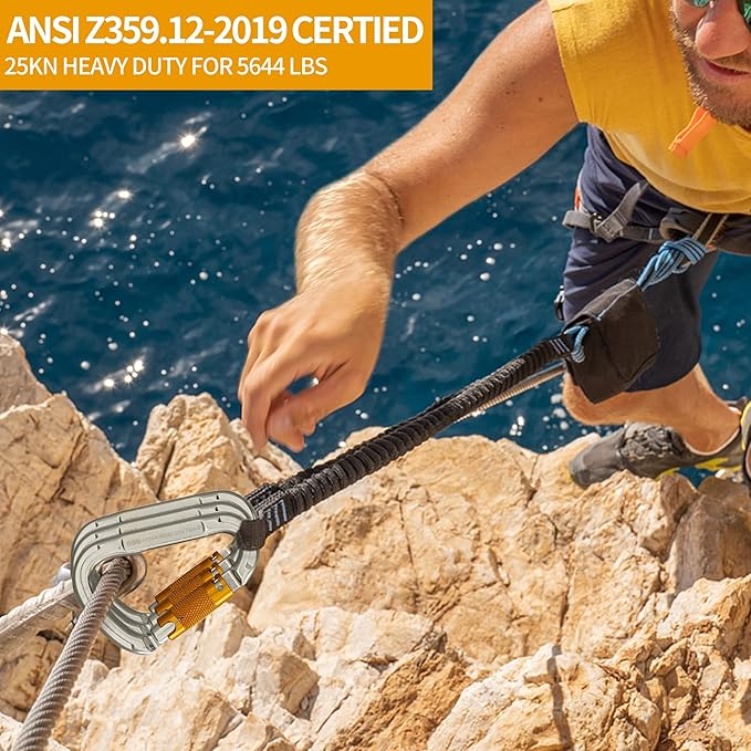 SOB Auto Locking Climbing Carabiner Clips,Heavy Duty Asymmetrical Carabiner Connector Used for Rappelling Gear Rescue Outdoor Projects Dog Leash-StrideForce Fitness