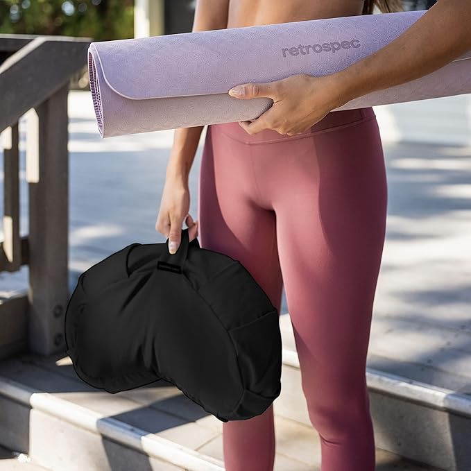 Retrospec Sedona Zafu Meditation Cushion Filled w/Buckwheat Hulls - Yoga Pillow for Meditation Practices - Machine Washable 100% Cotton Cover & Durable Carry Handle, Crescent, Black-StrideForce Fitness