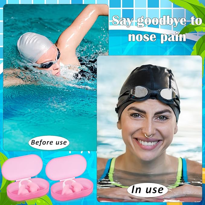 Soulchen 2 Pcs Swimming Nose Plugs Silicone Waterproof Painless Swim Nose Clip with Storage Box for Adults Kids Men Women Beginners-StrideForce Fitness