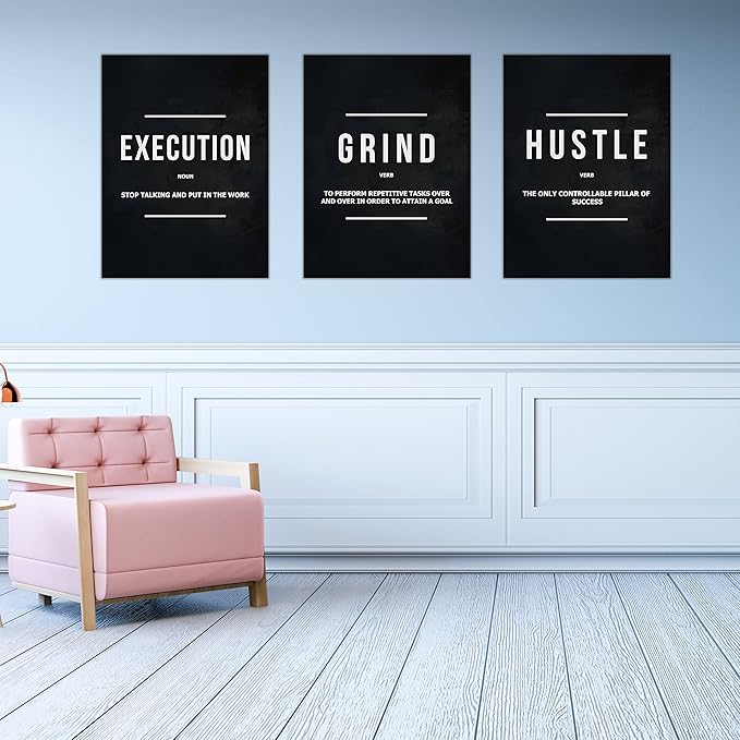Success Canvas Painting Wall Art Quote Motivational Wall Art Execute Wall Decor 3 Pieces Black Poster Positive Inspirational Framed Artwork Prints Picture for Living Room Office 72''Wx 36''H-StrideForce Fitness