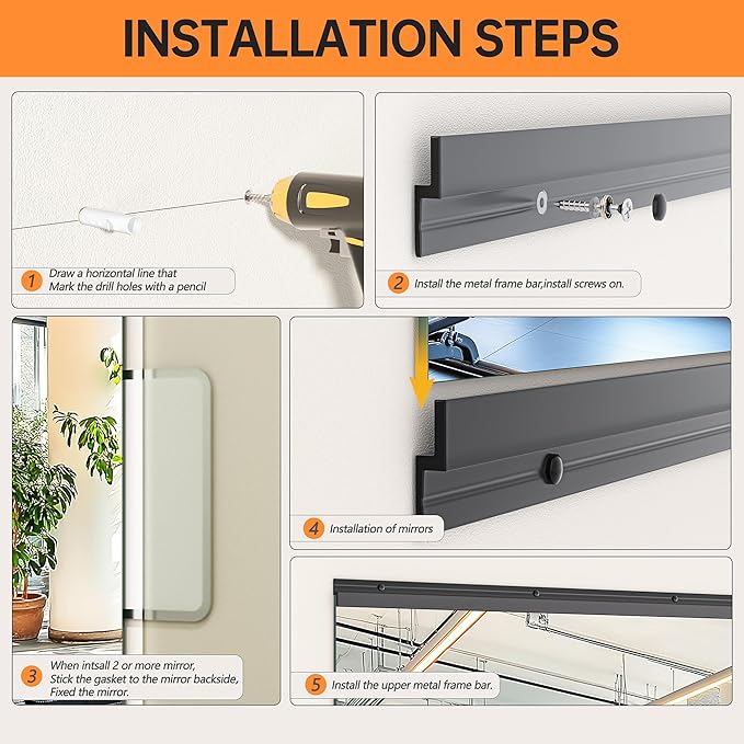 Hasipu 2 Pcs 83''x39'' Home Gym Mirror Large Full Length Wall Mounted Full Body Mirror for Yoga Dance Fitness Exercise Studio Bedroom Garage, Frameless Tempered Glass Workout Mirrors Black Rectangular-StrideForce Fitness