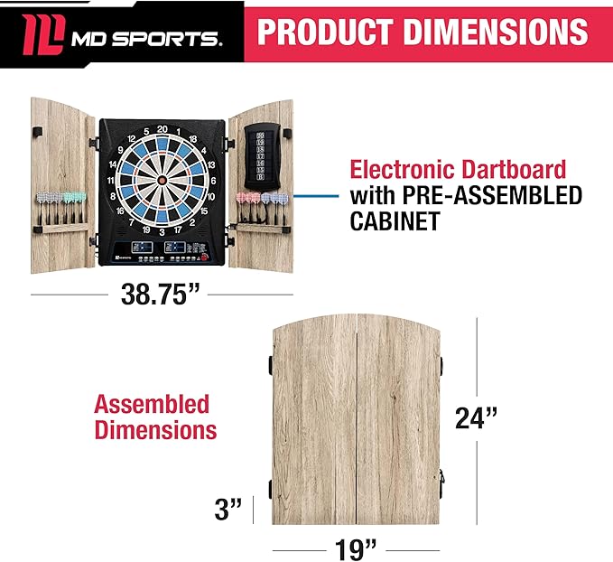 MD Sports Dartboard Cabinet Multiple Styles Electronic Dartboard With Digital X/O Cricket Scorekeeping and Dart Set, Perfect for Cricket Games-StrideForce Fitness