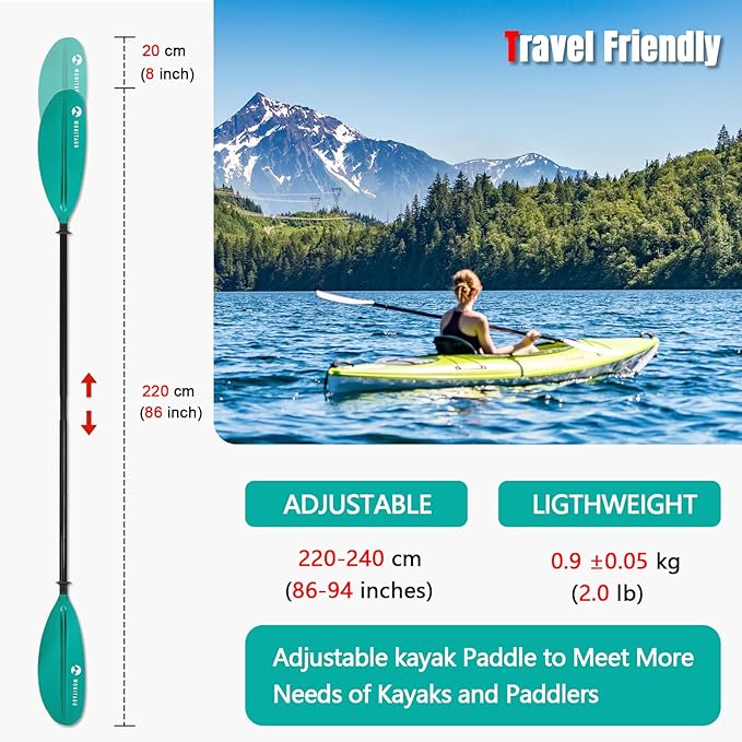 Kayak Paddle Premium Carbon Fiber Paddle with Reinforced PP + Fiberglass Blade, Floating Adjustable Kayaking Oars, 3 Piece, 220-240 cm/86-94 Inches, 240-260 cm/94-102 Inches-StrideForce Fitness