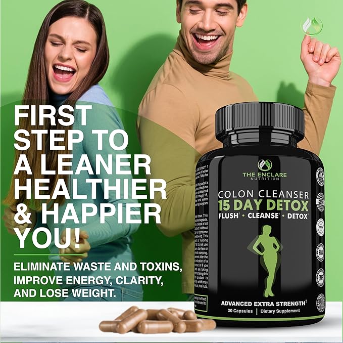 THE ENCLARE NUTRITION Colon Cleanse 15 Day Gut Cleanse Pills. Colon Cleanser for Women & Men. Psyllium, Probiotic Laxatives for Constipation, Bloating Relief, Detox Cleanse for Weight Loss Support (1)-StrideForce Fitness