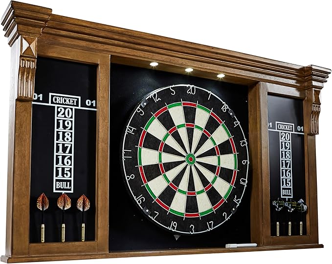 Barrington Dartboard Multiple Styles Pre-Assembled Wood Dartboard Cabinet Collection with 18” Bristle Dartboard & Steel Tip Dart Set, Perfect for Cricket Games-StrideForce Fitness