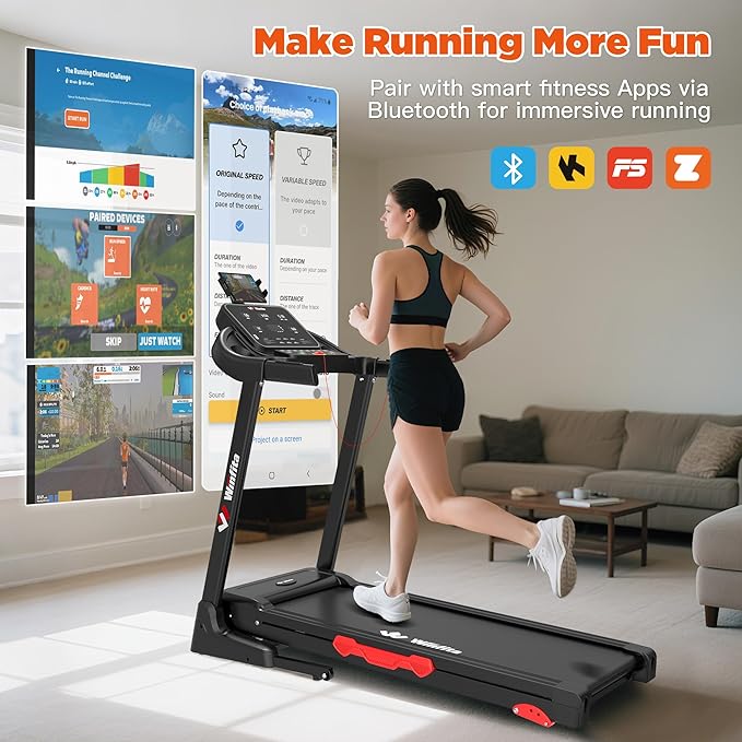 3.5HP Folding Treadmills for Home with Incline Optional, 300 lbs Capacity, 8.0MPH Speed, 17'' Wide Belt, App, Bluetooth Connection, 64 Programs, USB Charging Port, BMI Detector for Home Use-StrideForce Fitness