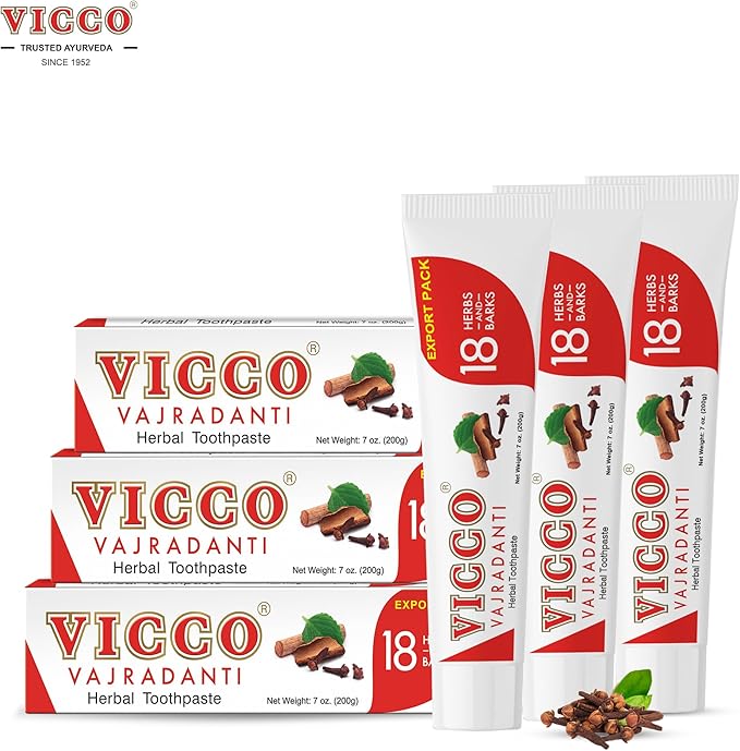 Vicco Vajradanti Ayurvedic Herbal Toothpaste by Vicco – 70 Year Legacy of Ayurveda, with 18 Ayurvedic Herbs & Barks, 100% Natural, Vegan, Fluoride-Free & Cruelty-Free – 7 oz (3 Pack)