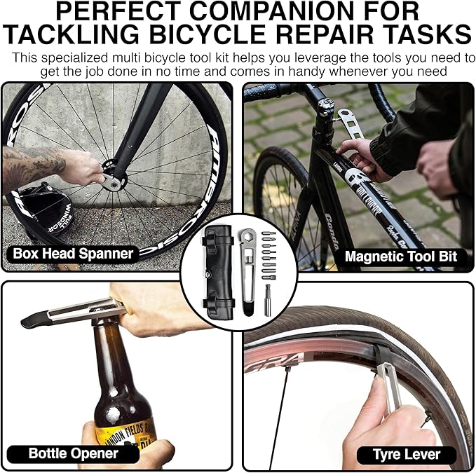 FULL WINDSOR -The Nutter Bicycle Multi Tool–Portable Cycling Repair Kit for MTB, Road & Dirt Bikes – Includes Spanner, Magnetic Bit, Tire Levers & Bottle Opener–Compact Black Case for On-the-Go Fixes-StrideForce Fitness