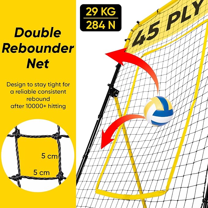 Adjustable Volleyball Rebounder Net Equipment 7x4 FT with Volleyball Practice for Adult Backyard Indoor Outdoor Training-StrideForce Fitness