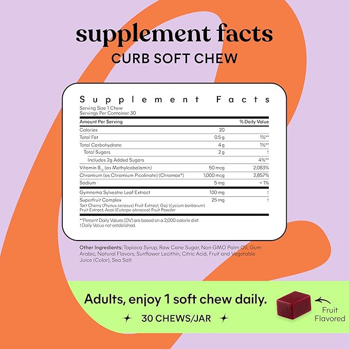 Lemme Curb Cravings Soft Chews - Manage Appetite, Support Metabolism & Lean Body w/Clinically Studied Chromium, Gymnema & B12 for Healthy Weight Management, Mixed Berry-StrideForce Fitness