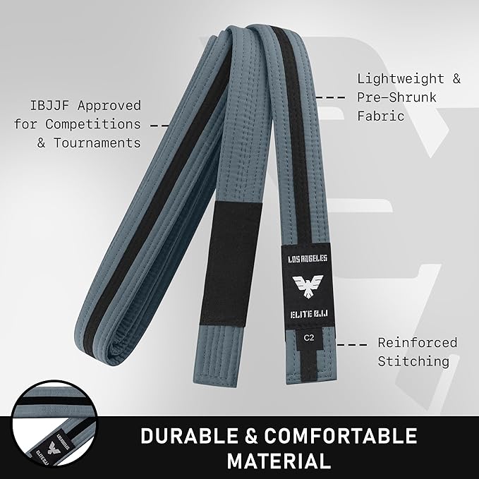 Elite Sports Kids Brazilian Jiu Jitsu Belts Preshurunk Martial Arts Youth BJJ Belts for Girls & Boys with BJJ Ranking Stripes-StrideForce Fitness