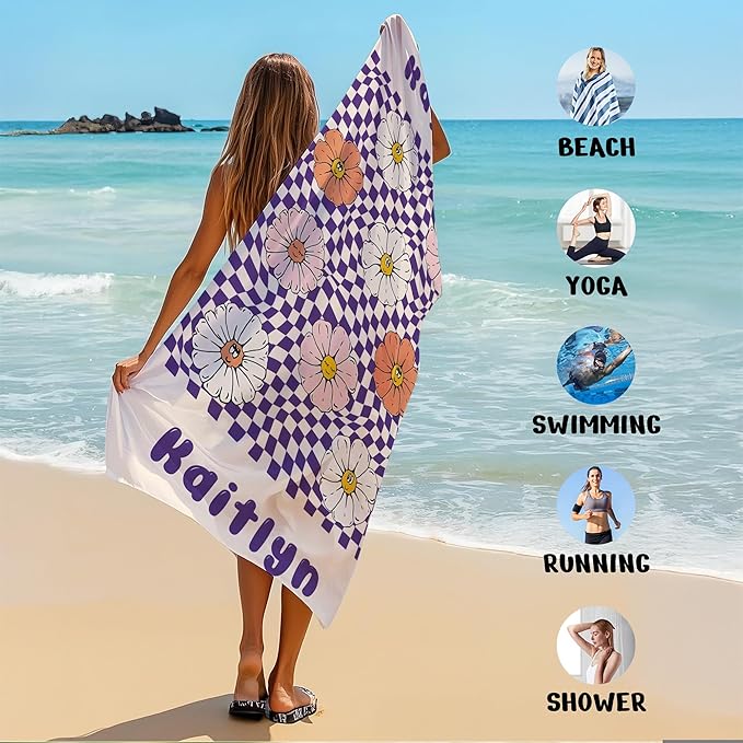 JML Personalized Beach Towel with Name, Custom Flower Beach Towel, Customized Microfiber Pool Towel, Quick Dry & Absorbent Swim Towel for Adult,Anniversary, Birthday, Summer Holiday,Vacation-StrideForce Fitness