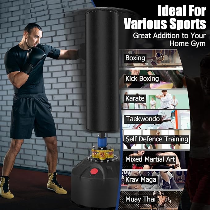 GYMAX Punching Bag, 68” Freestanding Boxing Bags with Gloves & Suction Cup Base, 220lbs Filled Punching Bag Stand for Adults, Kickboxing Bag for MMA Muay Thai Fitness-StrideForce Fitness