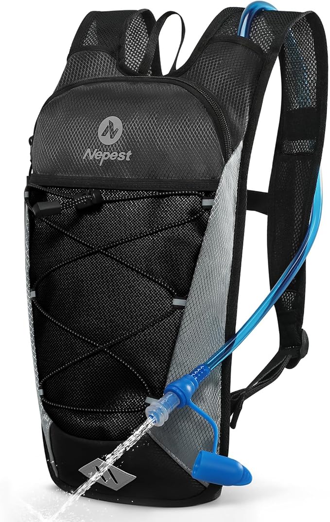 Nepest Hydration Backpack with 2L Water Bladder for Cycling, Water Backpack for Hiking Running, Lightweight Hydration Pack, Grey-StrideForce Fitness