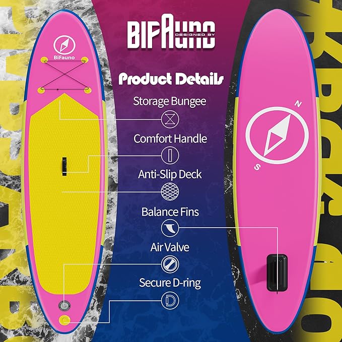 Inflatable Stand Up Paddle Board with SUP Accessories & Backpack. Paddle Boards for Adults. Non-Slip Deck, Wide Stance, Bottom Fin, Double Action Pump.-StrideForce Fitness
