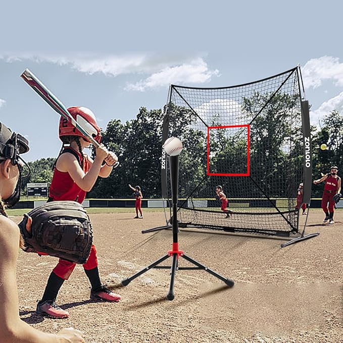 6x6ft Baseball & Softball Net for Hitting,Pitching and Batting, Throwing,Baseball net with Sturdy Bow Frame,Battting Tee,Strike Zone, Middle Size,Suitable for Kids!-StrideForce Fitness
