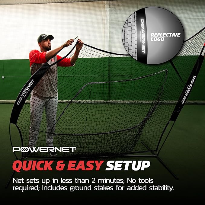 PowerNet Baseball Softball Practice Net 7x7 with Baseball Accessories for Practice Pitching, Batting & Fielding, Ball Caddy, Weighted Baseballs, Tee-StrideForce Fitness