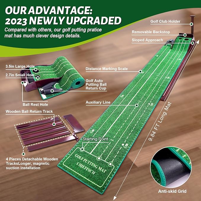 Indoor Putting Mat - Green with 3 Tracks & Auto Ball Return, Mini Golf Game & Practice Equipment, Gift for Golfer Lovers-StrideForce Fitness