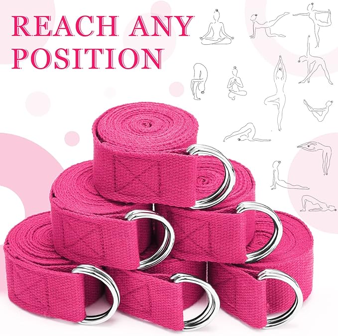 Leyndo 24 Pieces Yoga Strap Stretching Pilates Exercise Adjustable Straps 6 ft Non Elastic Yoga Belt with Adjustable D Ring Buckle for Pilates Gym Workouts Fitness-StrideForce Fitness