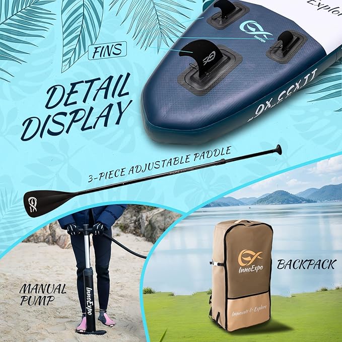 InnoExpo 11' Inflatable Stand Up Paddle Boards with Premium Accessories, Wide Stable SUP Paddle Board Design, Non-Slip Comfort Deck for Youth & Adults-StrideForce Fitness