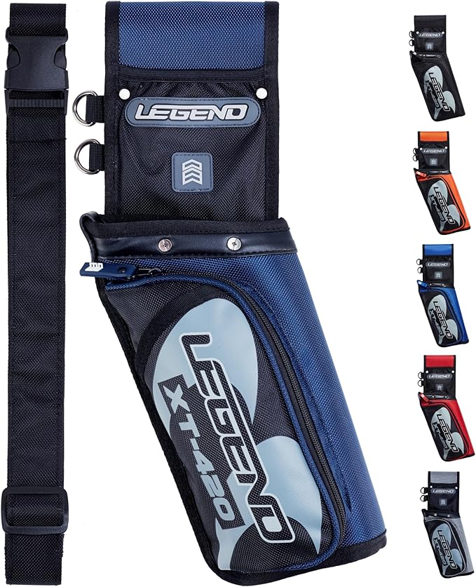Legend XT420 Field Quiver - Left or Right-Handed Quiver Arrow Holder, Archery Quiver with 3 Arrow Tube, Durable Nylon Hip Quivers with Multiple Pockets for Archery Accessories, Score Card & Tools-StrideForce Fitness