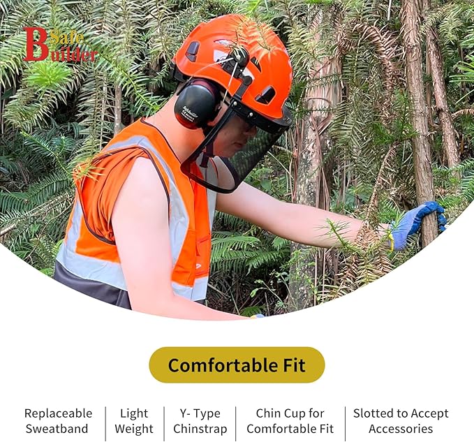 Forestry Safety Helmet with Build-in Visor Mesh Face Shield Ear Muffs 4 in 1 Chainsaw Safety Hard Hats-StrideForce Fitness