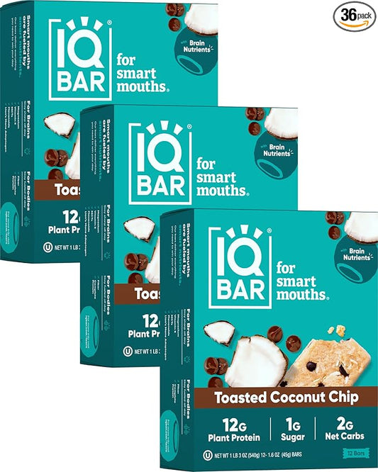 IQBAR Brain and Body Plant Protein Bars - Toasted Coconut Chip - 36-Count Low Carb - Gluten Free, High Fiber, Vegan Snacks - Low Sugar Meal Replacement-StrideForce Fitness
