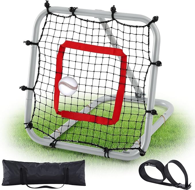 3' x 3'/1.67' x 1.67' Pro Portable Baseball and Softball Rebounder Adjustable Heavy Duty Pitch-Back Net with Bag Strap Fielding Trainer Net 3 Angles Ground Balls Line Drives Pop Flies-StrideForce Fitness