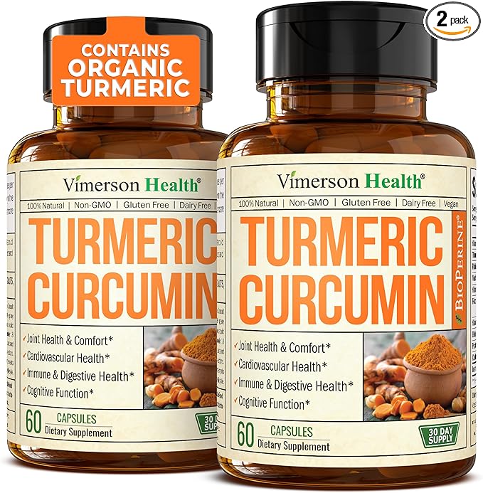 Turmeric Supplement - High Potency Turmeric Curcumin Supplement with 1200 mg Organic Tumeric and 95% Curcuminoids. Curcumin Supplements with Black Pepper for Immune & Joint Health. 60 Capsules 2 Pack-StrideForce Fitness