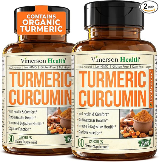 Turmeric Supplement - High Potency Turmeric Curcumin Supplement with 1200 mg Organic Tumeric and 95% Curcuminoids. Curcumin Supplements with Black Pepper for Immune & Joint Health. 60 Capsules 2 Pack-StrideForce Fitness