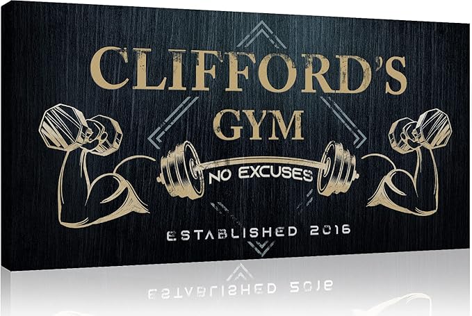 Tailored Canvases Personalized Gym Sign Wall Art Decor - Motivational Canvas for Home Gym, Workout Room, Garage, Fitness Center - Workout Inspirational Posters - Gym Name on Charcoal Background, 20x10in-StrideForce Fitness