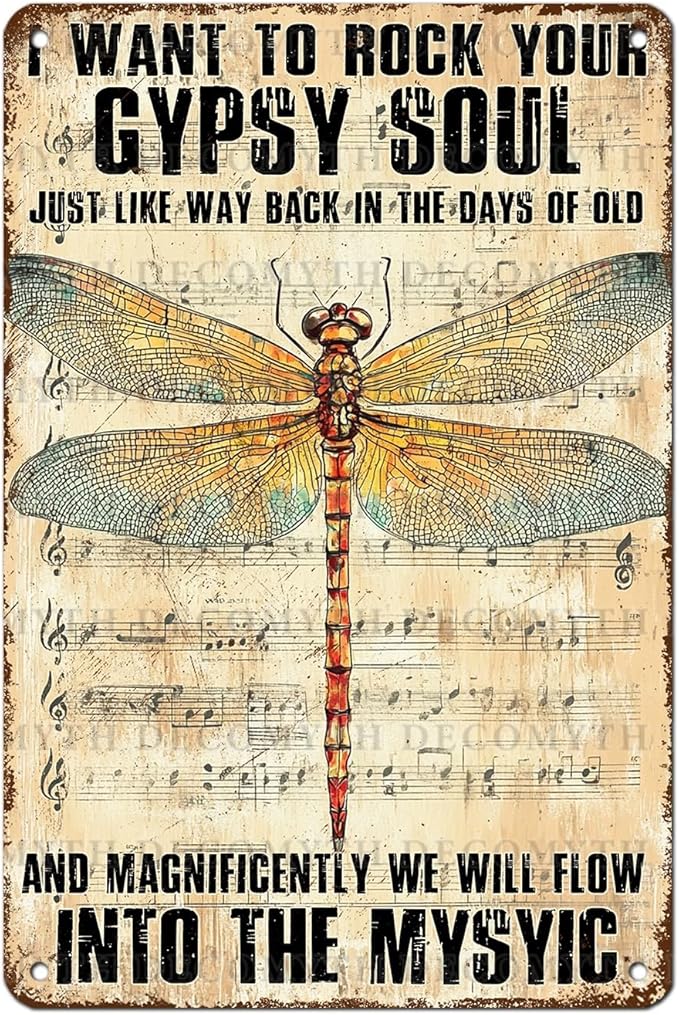 Dragonfly Decor I Want to Rock Your Soul Into The Mystic Vintage Metal Tin Sign for Home Cafe Bedroom Library Bookshelf Wall Decor 12 * 8inch-StrideForce Fitness
