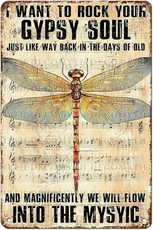 Dragonfly Decor I Want to Rock Your Soul Into The Mystic Vintage Metal Tin Sign for Home Cafe Bedroom Library Bookshelf Wall Decor 12 * 8inch-StrideForce Fitness