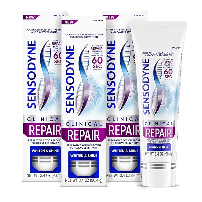 Sensodyne Clinical Repair Whiten & Shine Toothpaste for Sensitivity Relief, 3.4 oz (3 Pack)
