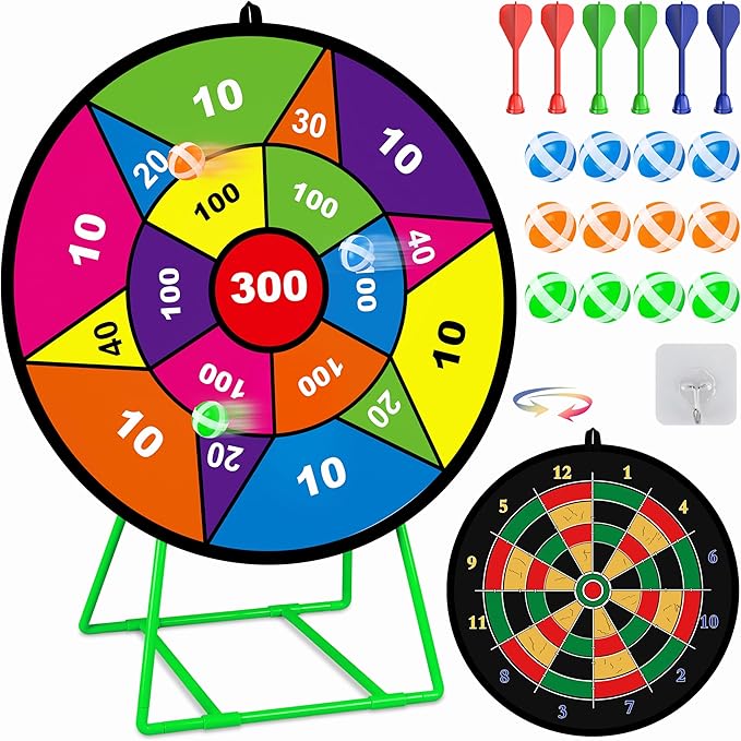 Large Dart Board for Kids, Kids Double-Sided Dart Board with Sticky Balls and Darts, Indoor/Outdoor Sport Fun Party Play Game Toys, Gifts for 3 4 5 6 7 8 9 10 11 12 Year Old Boys Girls-StrideForce Fitness