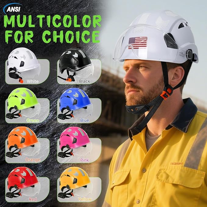 AOLAMEGS Construction Safety Hard Hat - ANSI Z89.1 Type Ι OSHA Approved Safety Helmets with Chin Straps Lightweight Reflective Vented ABS Hard Hats For Men Women Industrial Workwear 6-point Suspension-StrideForce Fitness