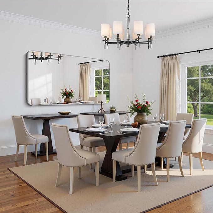 FORBATH 30x55 Inch Silver Bathroom Mirror for Over Sink, Large Rectangular Wall Mirror with Metal Frame, Rounded Corners for Bathroom, Bedroom, Entryway Decor (Horizontal or Vertical)-StrideForce Fitness