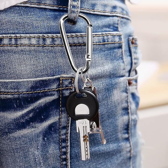 30PCS Aluminum Carabiner Clips, 2" D Shape Spring Snap Hooks Carabiner with 30PCS Keyring Keychain Hook-StrideForce Fitness