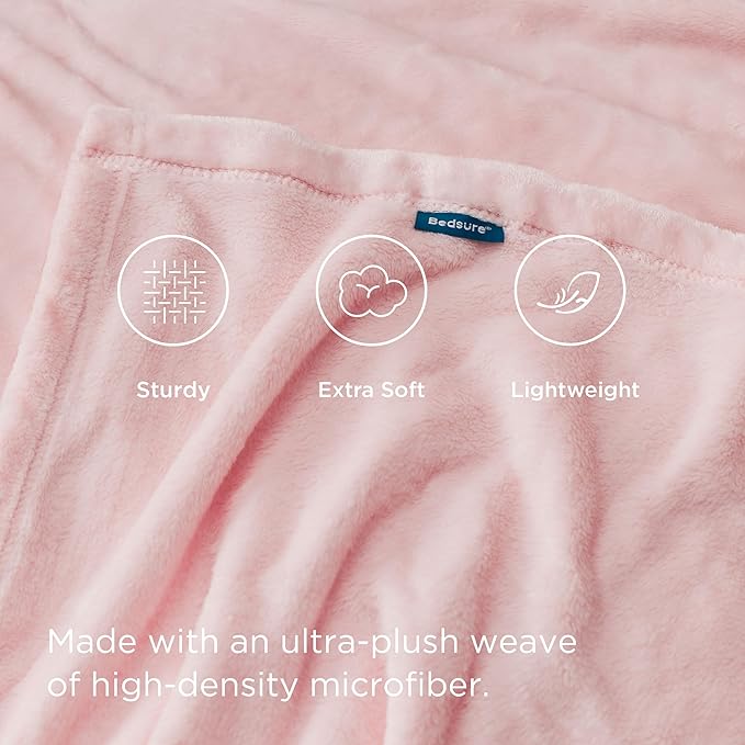 Bedsure Fleece Blanket Twin Size Pink - 300GSM Lightweight Plush Fuzzy Cozy Soft Blanket for Bed, Sofa, Couch, Travel, Camping, 60x80 inches-StrideForce Fitness